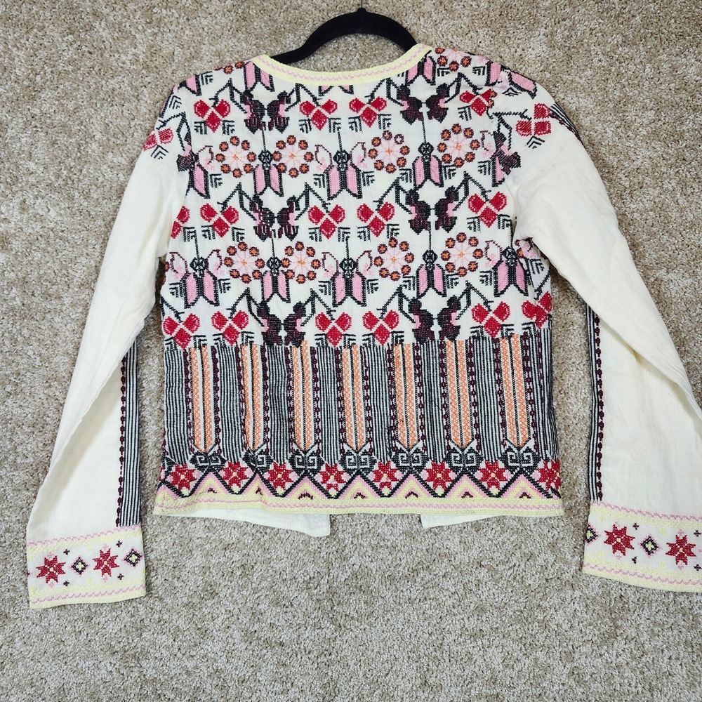 Chelsea & Violet Jacket Embroidered Boho Floral Ivory Pink Red‎ Size XS - Picture 11 of 12